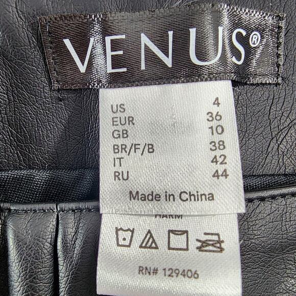 Venus Pants Womens 4 Black Faux Leather Mid Rise Skinny Ankle Stretch Side Zip - Picture 4 of 12